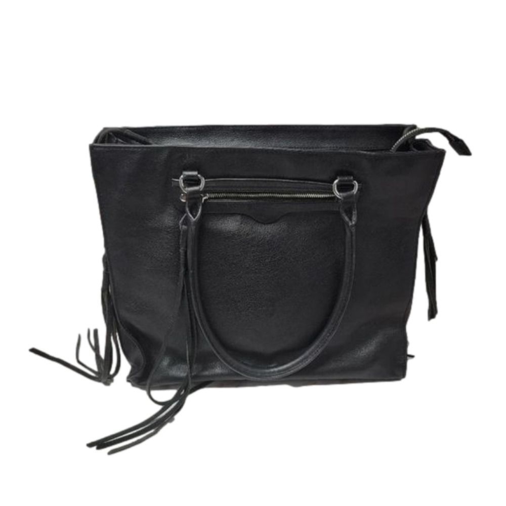 Rebecca Minkoff Black Pebble Leather Fringe Details On Zipper Shoulder Purse